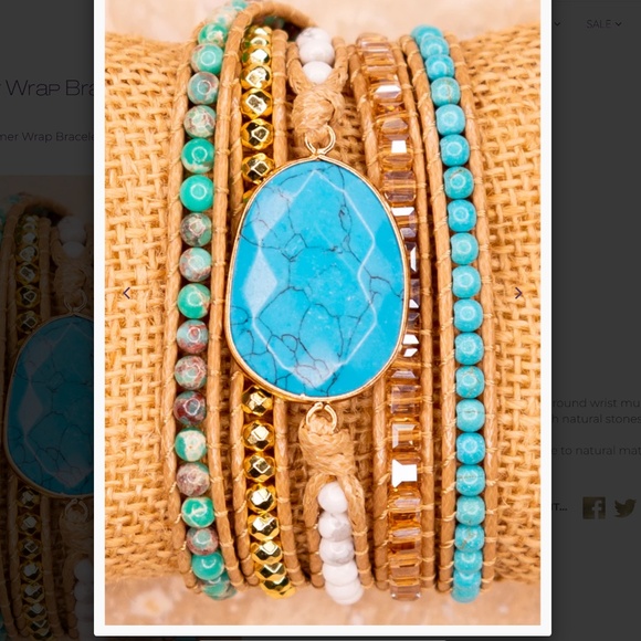 Boho “ Kelly 9 Summer “ Vegan Leather Wrap Bracelet with Stone - Picture 2 of 4